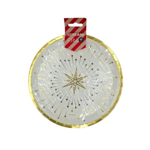 PLATO LLANO BLANCO Y DORADO STAR. 23cm. 6u. 1