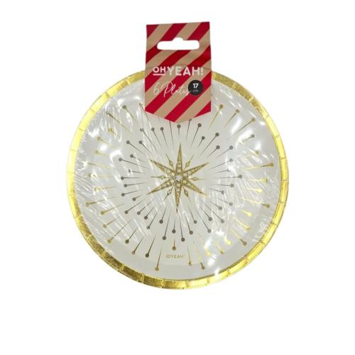 PLATO LLANO BLANCO Y DORADO STAR. 17cm. 6u. 1