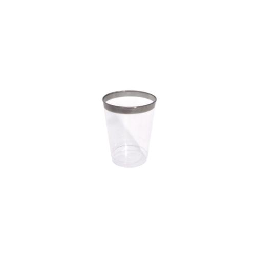 12 VASOS CON RIBETE PLATA 270 ML TRANSPARENTE PS