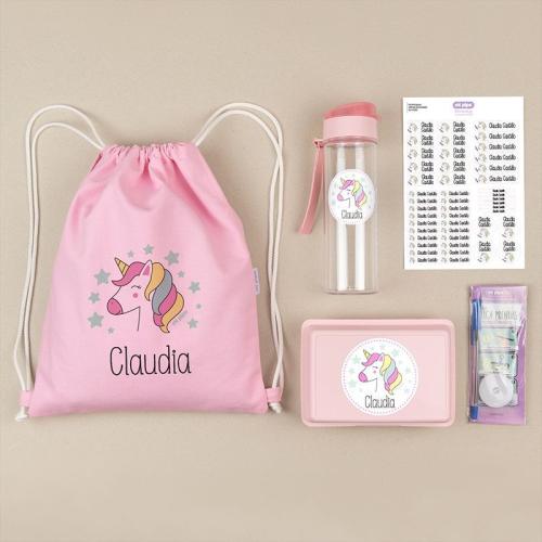 Pack Mi Equipo para el Cole con Petate Unicornio personalizado + 1