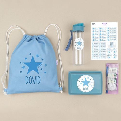 Pack Mi Equipo para el Cole con Petate Estrella Azul personalizado + 1