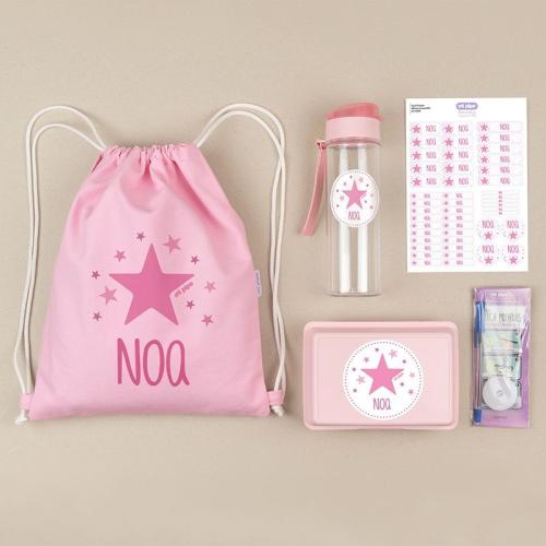 Pack Mi Equipo para el Cole con Petate Estrella Rosa personalizado + 1