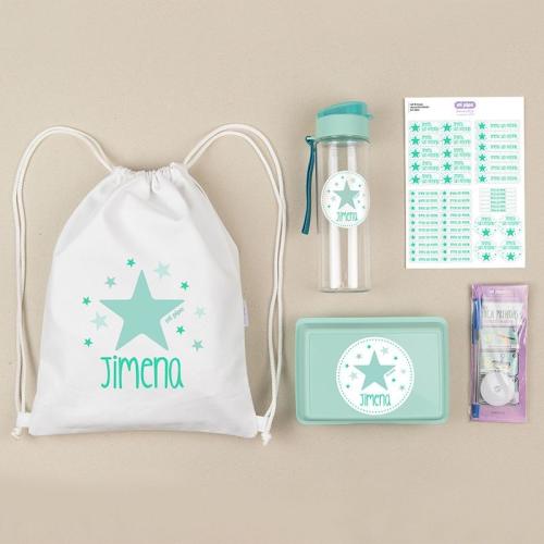 Pack Mi Equipo para el Cole con Petate Estrella Menta personalizado 1