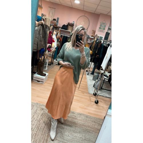 Falda saten, color - salmon , tallas - talla unica 1