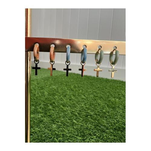 Pendientes cruz, color - melocoton 1