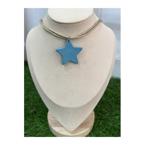 Colgante rafia estrella, color - azul cielo 1