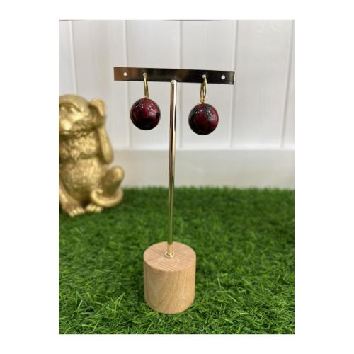 Pendientes bola print burdeos 1